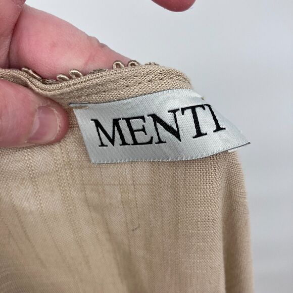 Menti Neutral Linen Blend Wrap Dress sz S Made in Greece Balloon Sleeves Ruffles - Picture 9 of 14